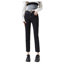Tangshi New 24 Spring and Autumn High Waist Jeans Womens Slim Straight Elastic Fashion Cigarette Pants Black Pants