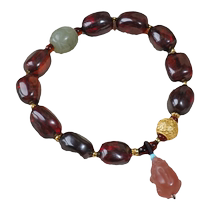 Potala Palace Beeswax Blood Amber Bracelet Hetian Jade Nanhong Pixiu Flower Amber Multi-treasure Bracelet Single Multiple Circles Casual Bucket Beads