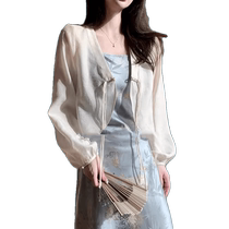 White new Chinese style coat sun protection coat gauze outer wear new summer style for women with suspender skirt and cardigan