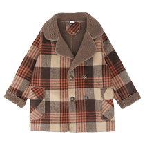 Girls woolen coats autumn and winter velvet thickening little girls woolen coats stylish mid-length windbreakers large childrens clothing