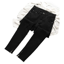 2024 fashion new small leg trousers with zipper design European and American high street black ripped slim denim trousers for men