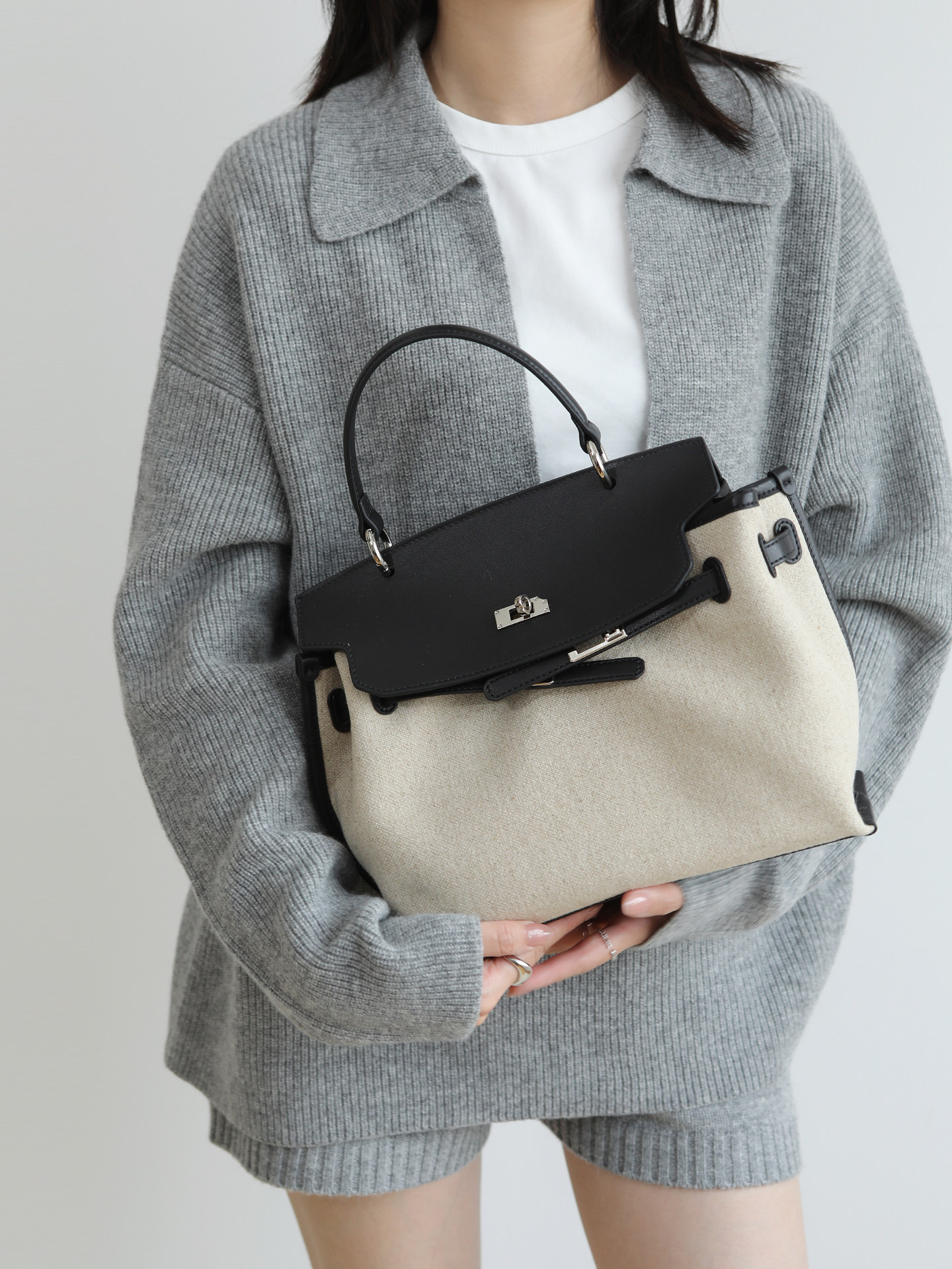 shevennie 2026 Spring/Summer New Linen Top-Grain Cowhide Large Capacity Handbag, Shoulder Bag, or Backpack - Kelly Bag