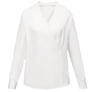 【朗姿Basic衣橱】法式米白色V领上衣女秋新款衬衫法式长袖衬衣女