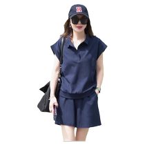 High-end fashion casual sports suit for women 2024 summer new POLO shirt loose top shorts two-piece set