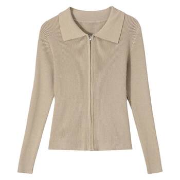 Polo collar thin sweater women's short sleeve 2026 spring new women's zipper sweater jacket women's cardigan