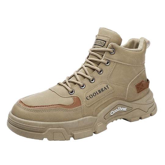 高帮男鞋英伦风中帮工装马丁鞋防水工地上班防滑劳保潮鞋冬季加绒