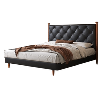 Yiluo French retro mocha bed black leather bed upholstered bed Italian light luxury high backrest flush bed solid wood bed