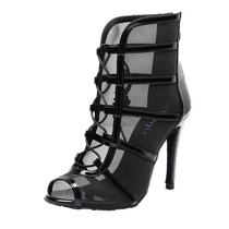 Qianjiao dance Latin dance shoes black female adult high heels summer square dance rumba dance shoes mesh soft-soled sandals