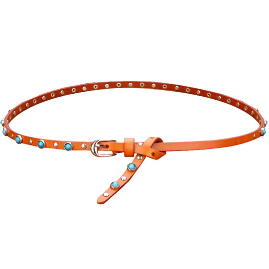 Pure cowhide retro rivets versatile style Korean thin belt