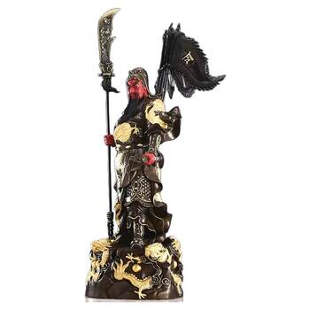 Pure Copper Kui Long Guan Gong Figurine for Office Worship, God of Wealth Guan Gong Statue with Standing Knife, Guan Er Statue for Store Fortune