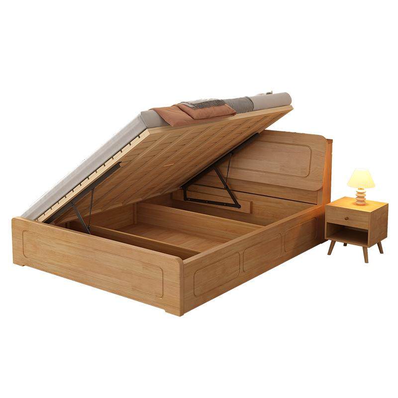 Government subsidized solid wood high box bed single 1.5m household 1.8m double bed side-opening air pressure storage bed