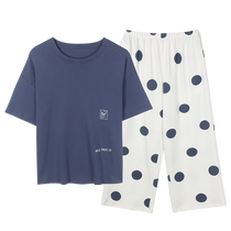 Pajamas for women summer pure cotton short-sleeved thin cropped pants home wear set cute polka dot 2023 new two-piece set