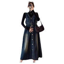 Maternity Dress 2024 New Denim Suspender Skirt Bottoming Shirt Top Two-piece Set High-end Pregnancy Wear