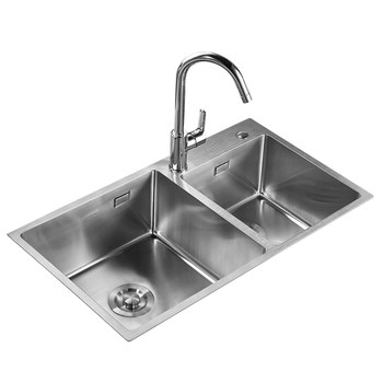 Jomoo Stainless Steel Sink Double Bowl Set with Pull-Out Faucet Handmade Double Bowl Kitchen Sink 06159