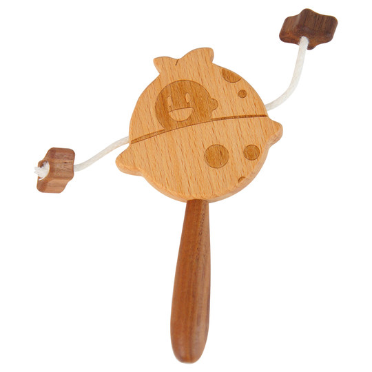 澄芝Purgano 星星拨浪鼓 无漆无胶榉木黑胡桃 婴儿拨浪鼓宝宝玩具