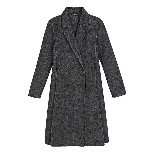 Sdeer denim splicing fake two-piece woolen coat