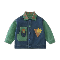 Qiqi Xiong Boys Jackets Spring and Autumn Childrens Denim Tops Boys Spring Clothes Childrens 2024 New Spring