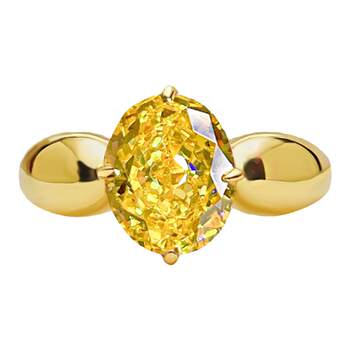 Fashionable and luxurious egg-shaped artificial yellow diamond ring