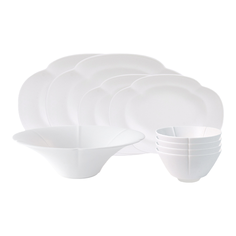 景德镇十一窑唐花海棠宋式美学餐具花口高白瓷中式面碗餐盘碟女士