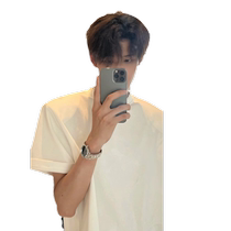 Pure white t-shirt summer Xinjiang cotton small neckline right shoulder short sleeve heavy American cleanfit 5-minute half sleeve