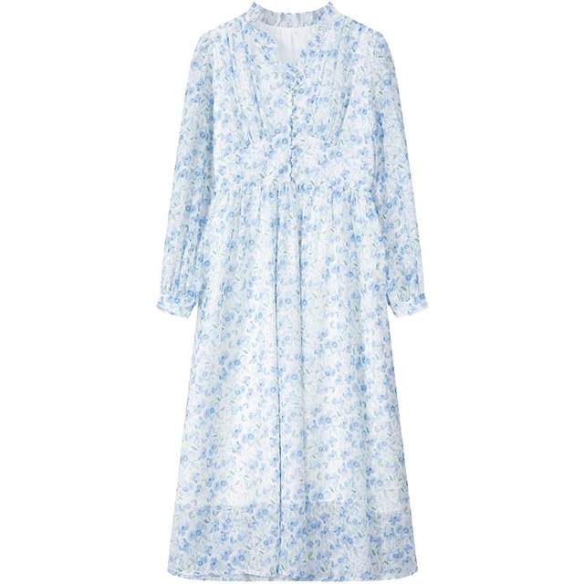 LAGOGO light-colored floral puff-sleeve French dress