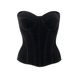 Corselet black velvet french herringbone bra with corset waist and back shaping and tube top top