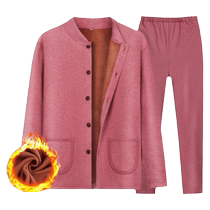 Thermal underwear set for middle-aged and elderly women plus velvet and thickening mothers cardigan cotton coat winter clothing grandmas autumn clothes and autumn trousers