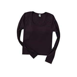 秋冬瑜伽服长袖女带胸垫U领显瘦运动T恤弹力外穿普拉提训练健身衣