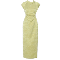 DPLAY2024 summer new Chinese style green stand-up collar short-sleeved improved cheongsam national style long dress womens long dress