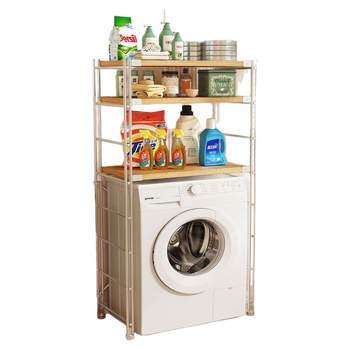 Storage rack above household drum washing machine
