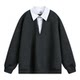 Retro color block deep V shirt collar fake two-piece sweatshirt