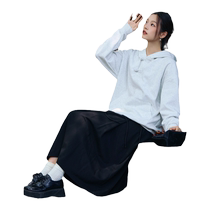 Tangshi 2024 Early Autumn New New Chinese Style Hooded Sweatshirt Womens Knitted Solid Color National Style Disk Button Temperament Pullover Sweatshirt