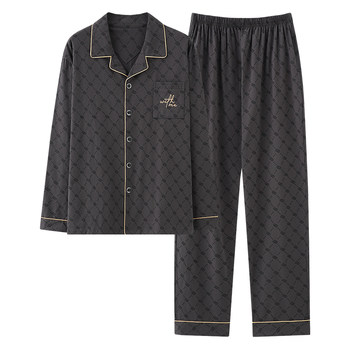 Men's pure cotton cardigan long sleeves and trousers pajamas