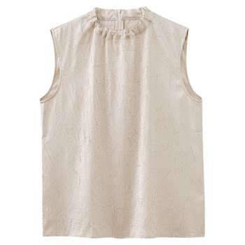 Shuiyunjian khaki pleated vest shirt women's elegant relaxed shirt old money style sleeveless top 2026 summer style