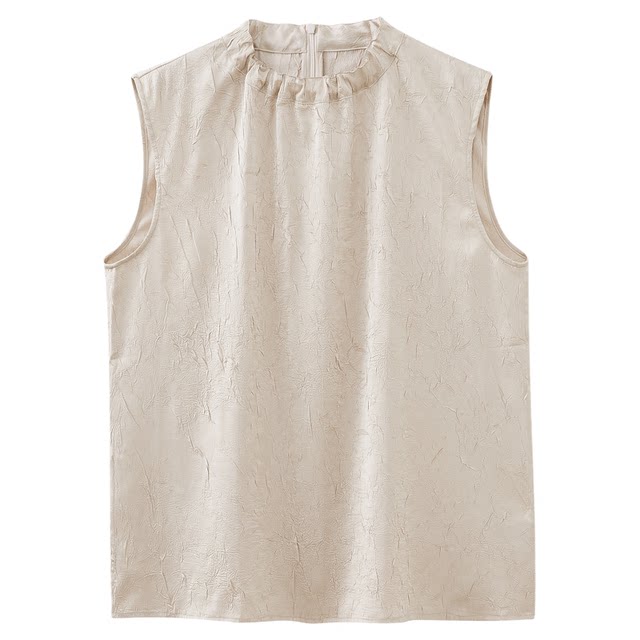 Shuiyunjian khaki pleated vest shirt women's elegant relaxed shirt old money style sleeveless top 2026 summer style