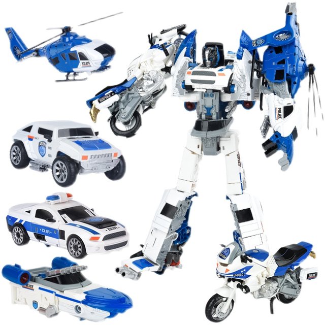 儿童合金摩托变形机器人汽车金刚男孩玩具变形合体警车五合一模型