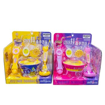 Creative bowl of noodles, cute bunny and bear pudding, kitchen utensils