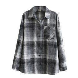 ເສື້ອຍືດ plaid ຂະຫນາດໃຫຍ່ສໍາລັບແມ່ຍິງ 200 ປອນໃນພາກຮຽນ spring ແລະດູໃບໄມ້ລົ່ນໄຂມັນ mm loose slim brushed ເສື້ອຍືດແຂນຍາວ cardigan jacket top