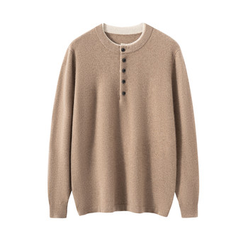 Round neck half buttoned fake two piece 100% cashmere sweater Round neck half buttoned fake two piece 100% cashmere sweater