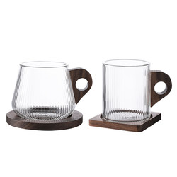 Bincoo vertical grain wooden handle coffee cup retro Japanese glass cup Italian hanging ear latte cup high-value water cup