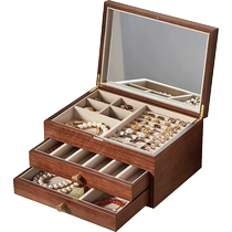 Wooden jewelry box storage box with visible large capacity 2024 new high-end earrings necklace gold hand jewelry box