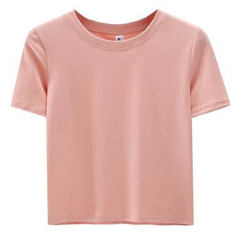 Summer New Korean Style Pure Cotton Slim Fit Round Neck Short Crop Top with Exposed Navel Short-Sleeved T-Shirt Inner Layer Base Shirt Women's Clothing
