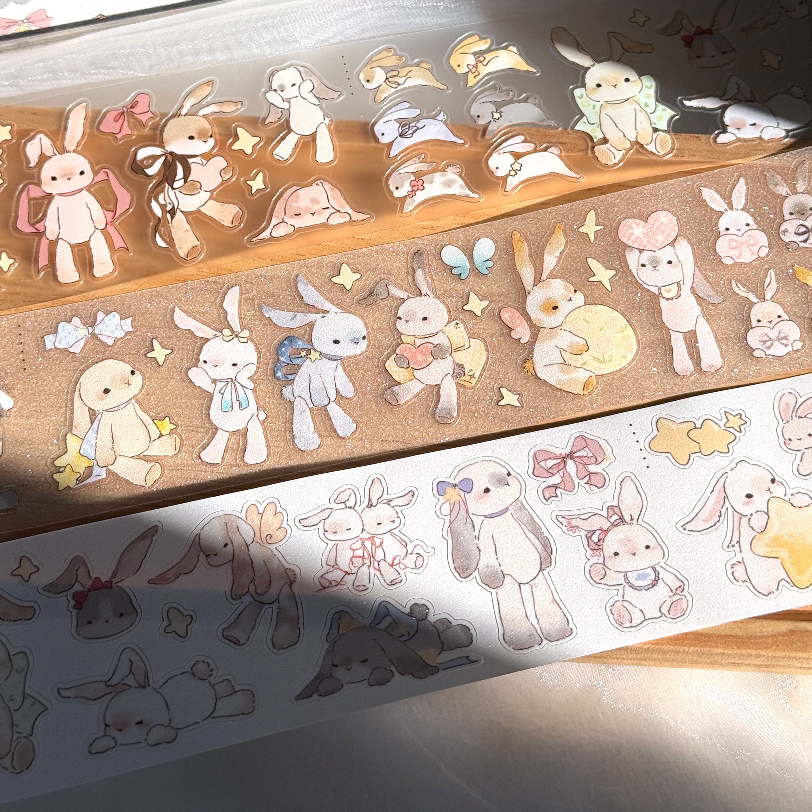 Fluffy Bunny Die-Cut Sticker Roll @ Jiangyejian Transparent PET Glitter Matte Film M5 Whole Roll Flower Journal Collage