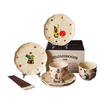 Shelis cute family dishware set for a family of three ceramic tableware gift box for visiting relatives and friends