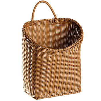 Door storage rack behind storage door on imitation rattan wall