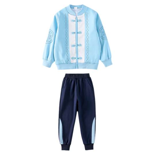 小学生班服春秋套装盘扣汉服中国风幼儿园园服唐装运动会纯棉蓝色