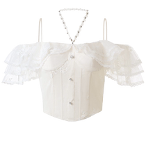 (Romantic Garden-same style in shopping malls) MAXRIENY retro elegant pearl chain top slimming and slimming