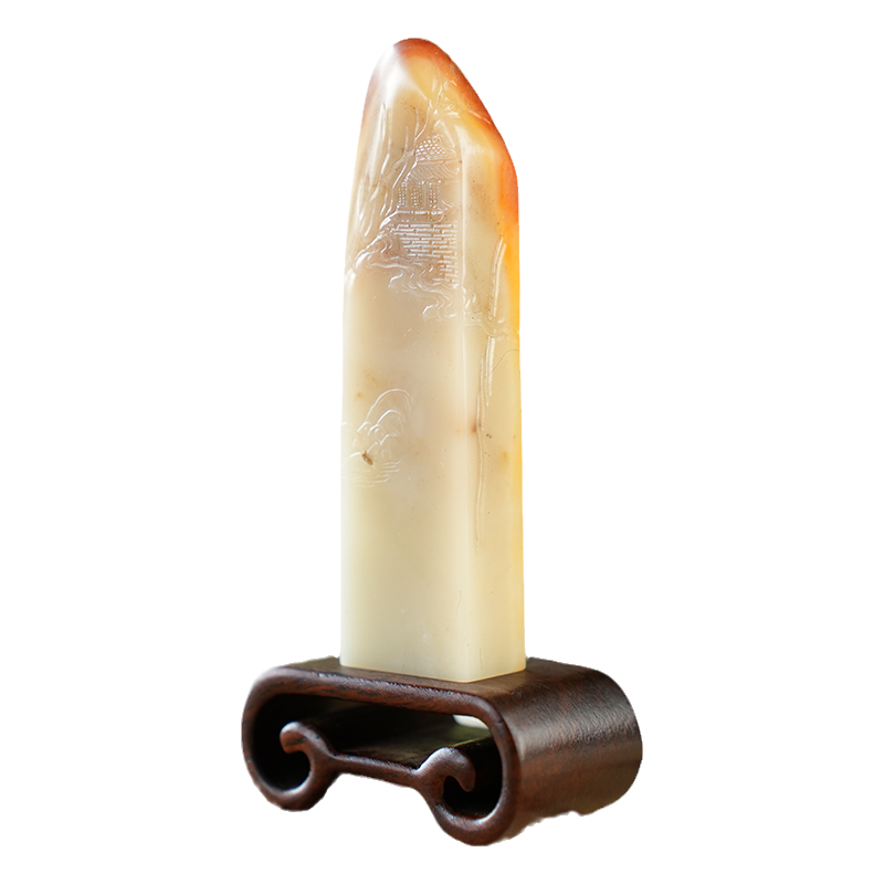 明時代 紫雲凍寿山石印 神獸鈕 印文心同止水篆刻印鑑