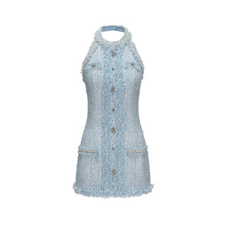 Kingwen halter neck beaded tweed dress