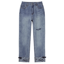 MISSCOCOON (endowed with beauty oriental) 24 summer new Chinese pine printed washed with little foot jeans